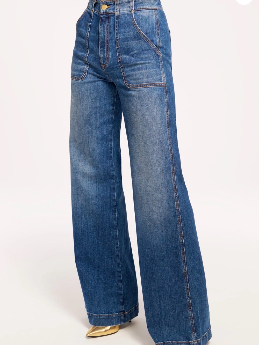Ramy Brook Theodora Wide-Leg Denim Jeans in Medium Blue Wash